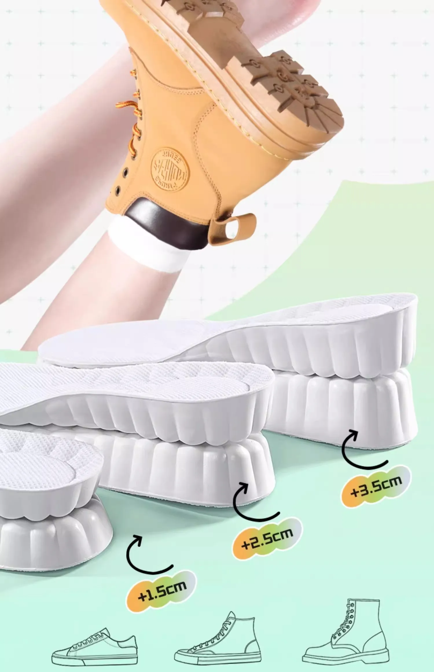 Cloud Feel Foam Height Increasing Insoles For Sports Shoes Cloud Feel Foam Height Increasing Insoles For Sports Shoes