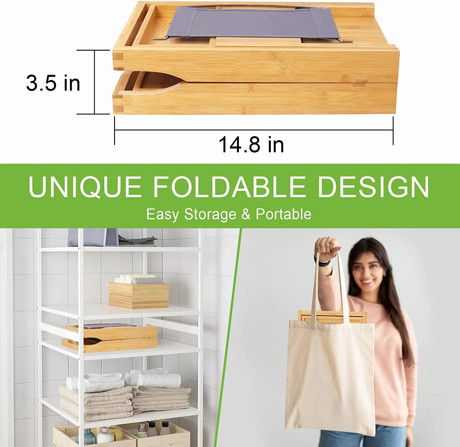 Eco-Friendly Foldable Bamboo Bathtub Caddy Tray Adjustable Bath Shower Caddy For Watching Movies Or Reading