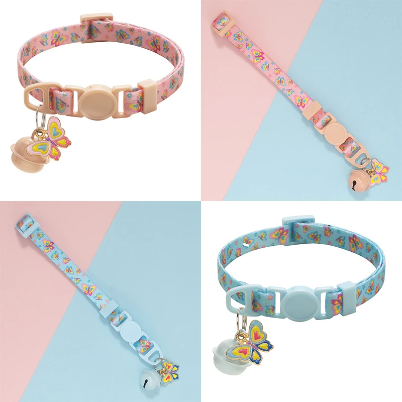 Hot Selling Modern Butterfly Print Nylon Dog Collar Soft Adjustable Small Bell Eco-Friendly Pet Accessories