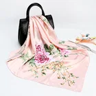 Scarf New Design Large Square Simulation Satin Hijab Women Printed Long Silk Hair Head Scarves Scarf