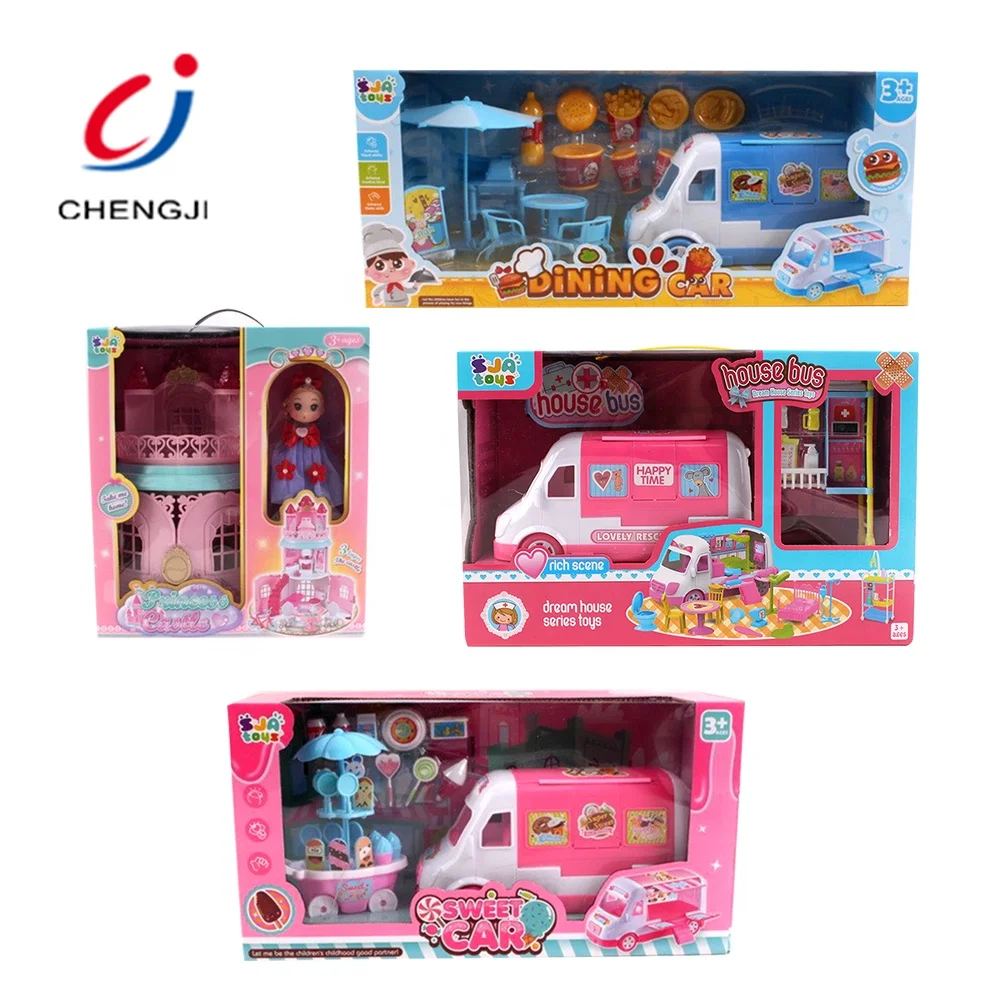 Girl mini house bus children doctor role pretend play game kit medical set toy