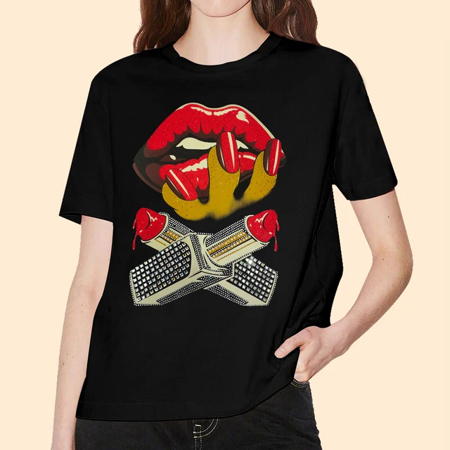 T-7607 Printed T-shirt Black High Street Fashion Short-sleeved T-shirt women's American Retro Trend New Style