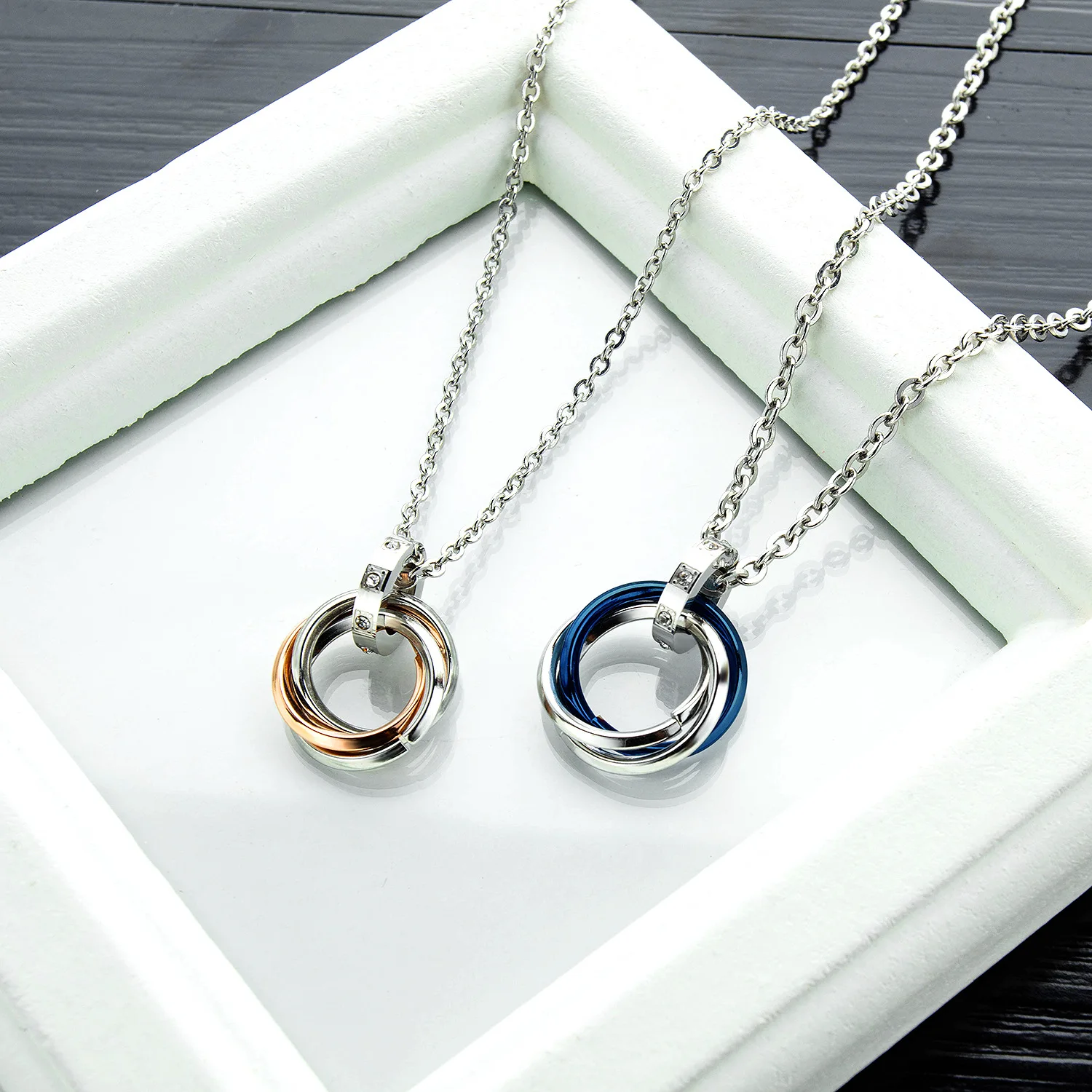 stainless steel necklace for couples double ring valentine's day gift steel jewelry couples necklace pair