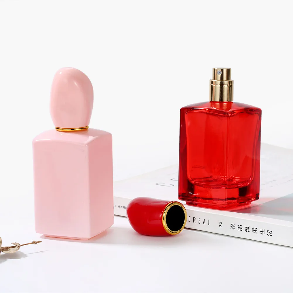 Wholesale New Design Luxury Colorful 30ml Square Glass Perfume Spray Bottle With Unique Cap