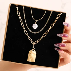 Multiple Layer butterfly lock and pearl Necklace Set  Gold plated Three Multi Layered Chain Necklace set for Women party gifts