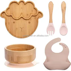 Baby Products Bamboo Silicone Suction Plate Bowl And Spoon Set Cartoon Dinner Plate For Kids Children Bamboo Baby Feeding Sets