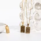 Pendant Steel Cheap Jewelry Necklace Vintage Tarot Square Pendant 18K Gold Plated Stainless Steel Necklace