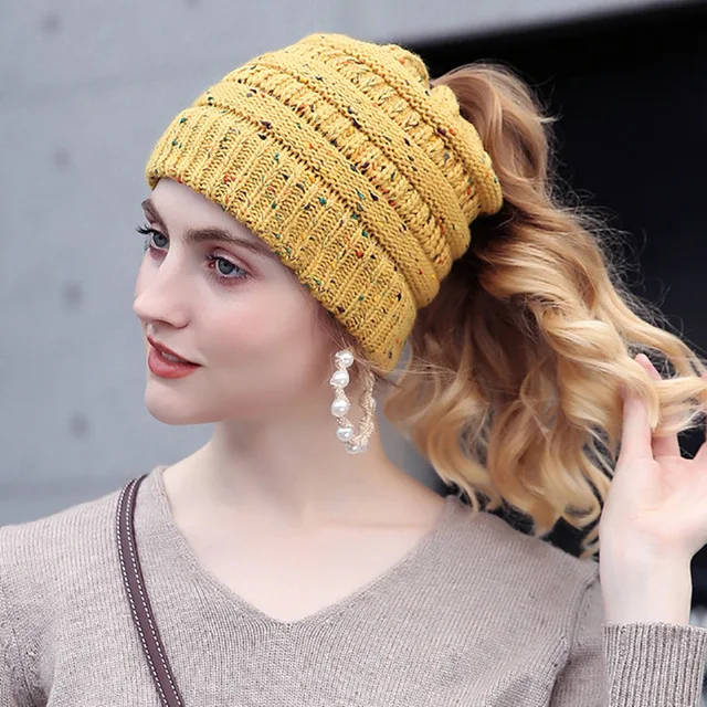 winter hat with hole for ponytail