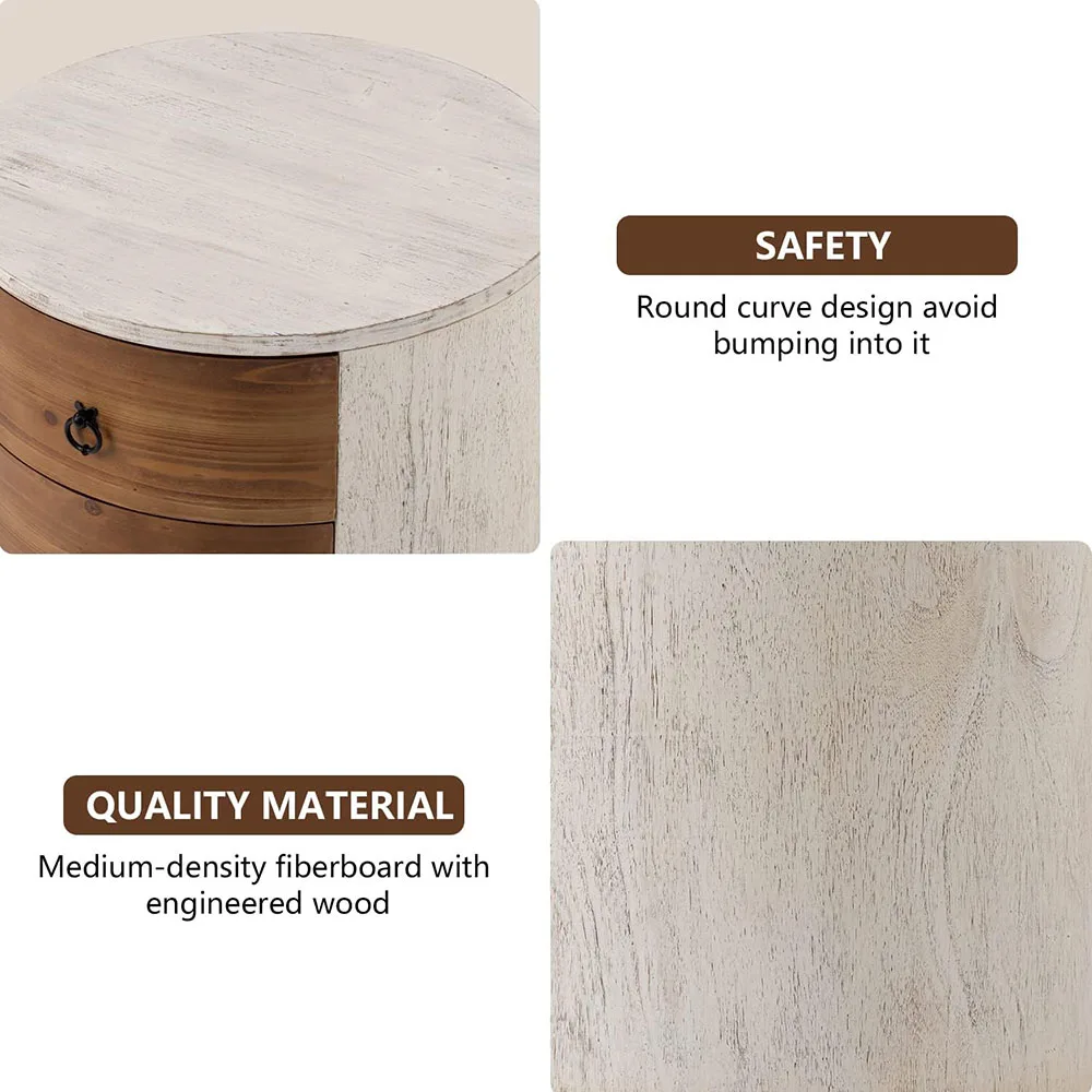 20-Inch MDF Round Storage Cabinet Modern Nightstand Wood Bedside Table Drawers for Bedroom & Living Room factory