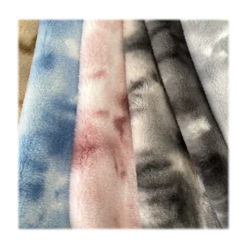 Luxury fancy colorful plush fabric tie-dyed print faux rabbit fur polyester multi color textile for garment home textile