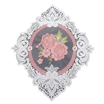 Pastoral style lace peony embroidered high-end dining mat coasters for drinks