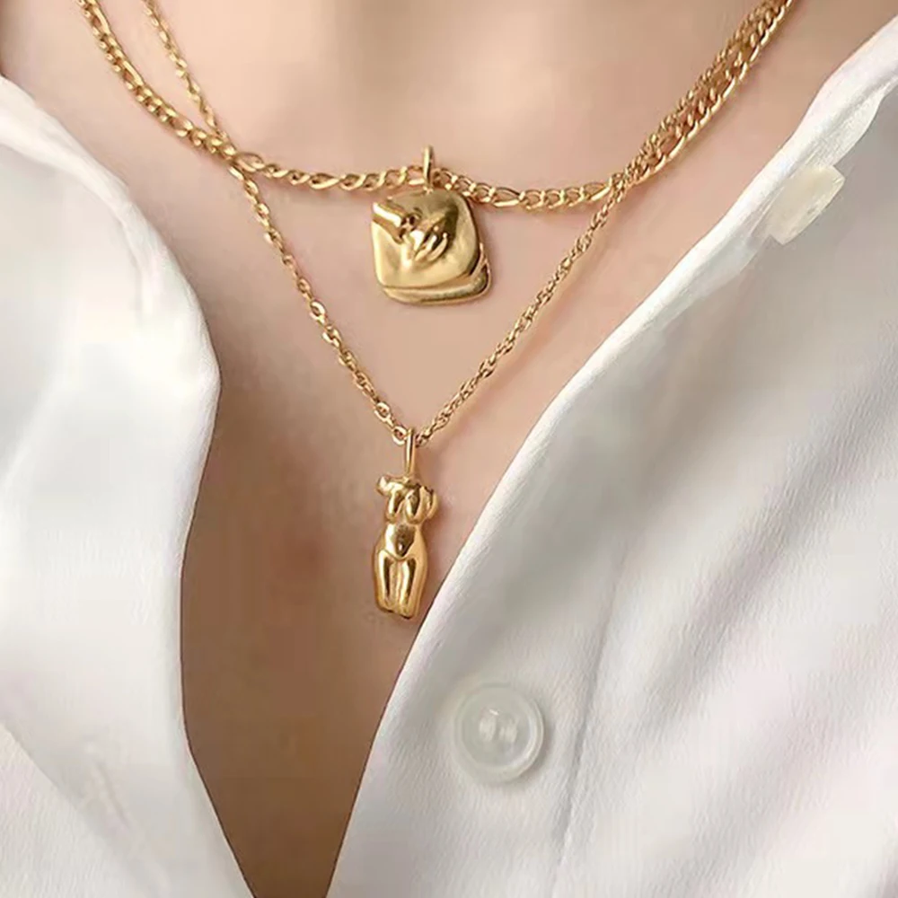 2024 New 18k Gold Plated Female Body Pendant Necklace Gold Body Figure