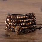 Zebra Vintage Skull Charm Zebra Jasper Natural Stone Beaded 5 Wraps Bracelet For Girl And Boy