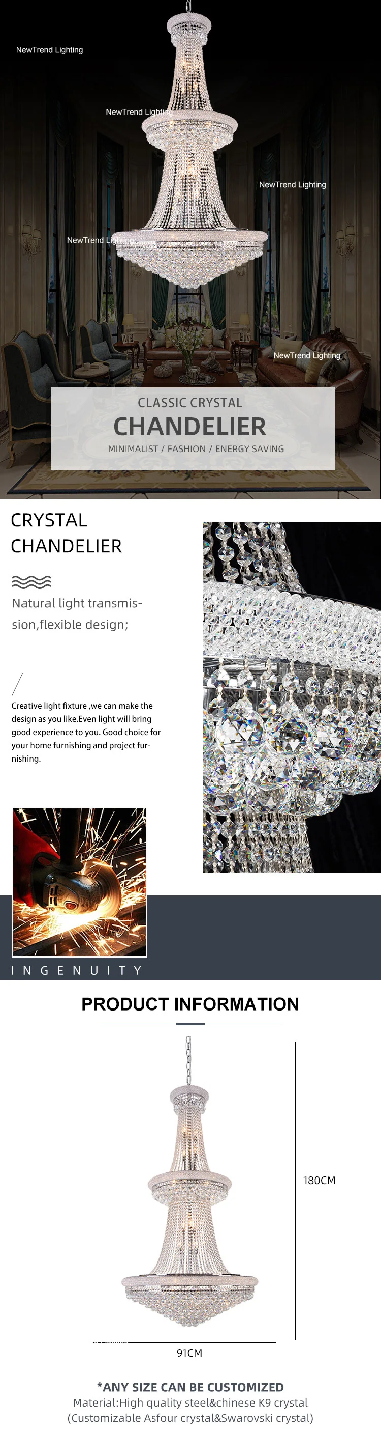 CPL-45 Modern Decoration Lighting Large Luxury Hotel Lobby Custom Crystal Chandelier supplier