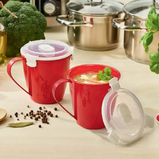 Microwavable & Portable Soup Container or Mug with Lid cover and handle