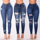 Cotton Jean Competitive Price Colorful Customized Cotton Stretch Fabric Broken-Hole Ladies Jean Trousers Female