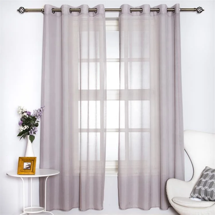 Inner gray curtain for living room soft home decor sheer faux linen voile