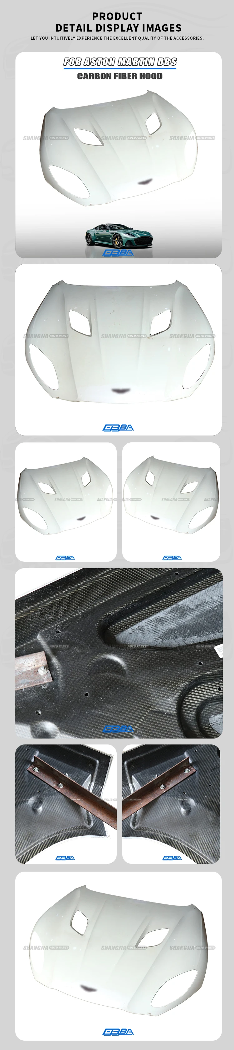 Great Quality Car Exterior Accessories Aluminum Alloy Engine Hood Cover For Aston Martin DBS 19-23 KY73-16612-AC Engine Bonnet details