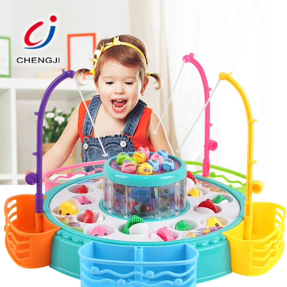 Kids pretend play plastic summer electric spin battery musical fishing set toys