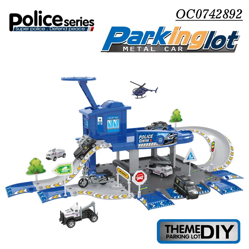 Police alloy electric rail car diy car track parking lot toys for children boys