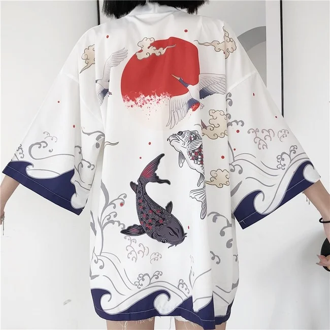 Japanese Kimono Traditional Clothing Crane Carp Anime Kimono Dress Shirts  Women Samurai Haori Hombre Yukata Man Cardigan Shirt - Buy Kimono  Samurai,Man Costume,Genshin Product on 