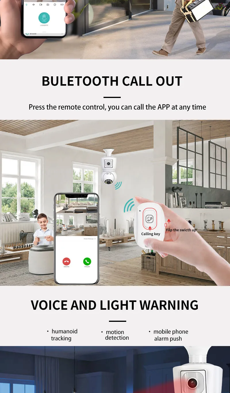 ICSEE 6MP Dual lens Light Bulb Ip Camera Network Tracking Lamp Holder Socket Wireless 4MP Dual lens Wifi Ptz Light Bulb Camera