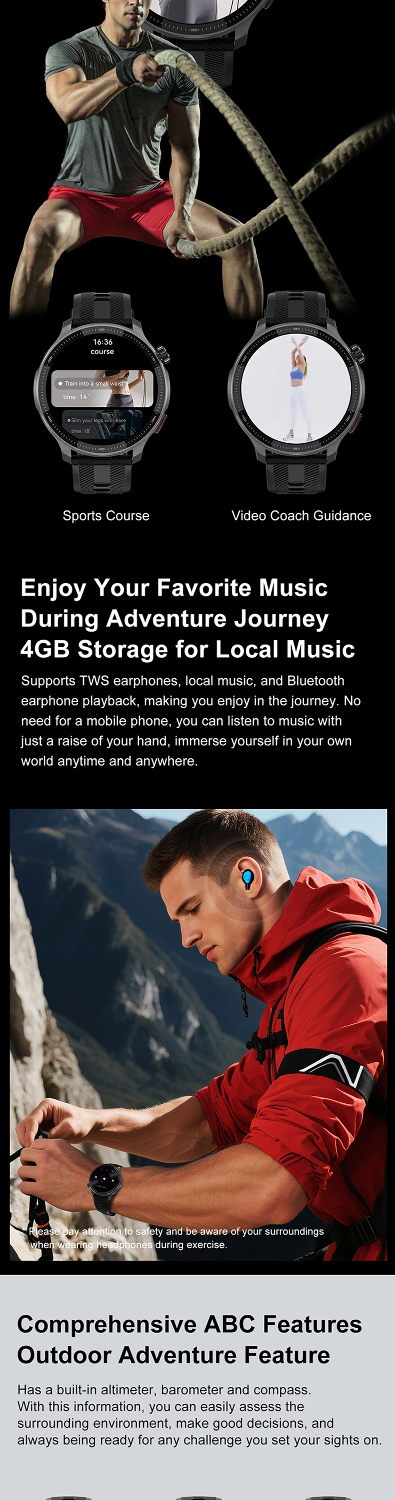 product 2026 men gps 3atm compass smart watch dtg6 with amoled offline map barometer altimeter sport smartwatch-6