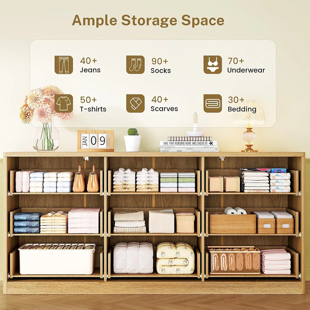 product nu deco fluted modern dresser 9 drawers 63 wide wood with metal handles mdf panel for bedroom living room storage-3