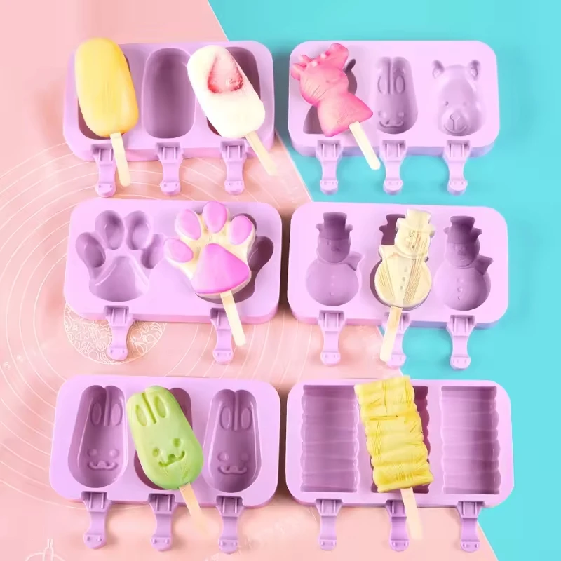 Homemade DIY Cartoon Rabbit Shape Ice Pop Maker BPA Free Snowman Popsicle Ice Cube Tray Silicone Ice Cream Mold