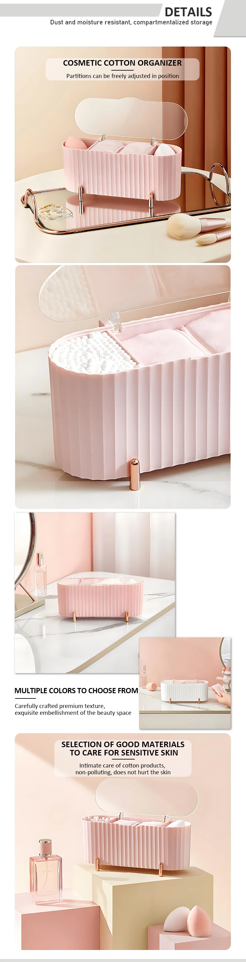 product cheap four compartment transparent storage box ith cover cosmetic remover cotton cosmetic egg compartment sorting storage box-6