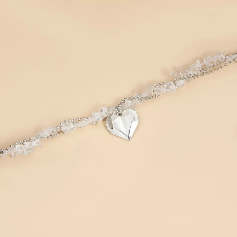 Instagram Light Luxury Fashion Style Heart-shaped Collarbone Chain Irregular Crystal Casual Necklace for Women