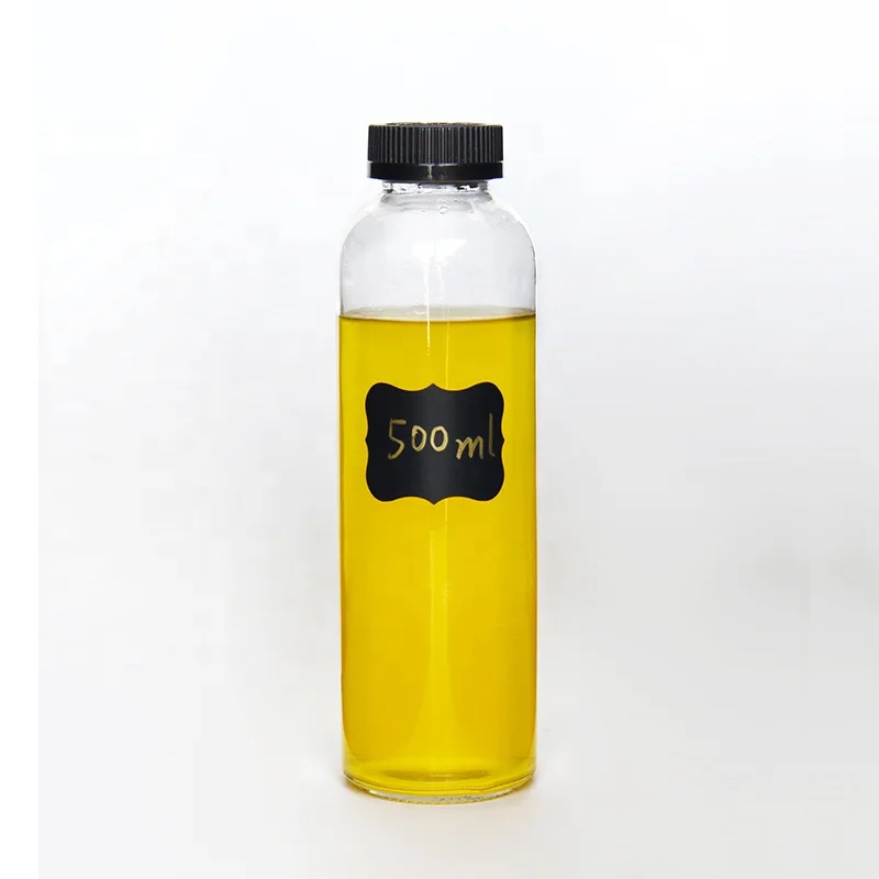 New Coming Slim Round 16 oz Clear Glass Juice Beverage Bottles Wholesale 500ml With Child Proof Cap