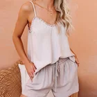 Suit Ladies Suspender Shorts Suit Sexy Ruffled Ice-feel Breathable Acetate Fabric Two-piece Suit