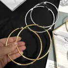 Hoop Silver Plated Big Round Thin Rhinestones Stainless Steel Big Crystal Hoop Earrings Women