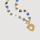Vintage Beads Bohemian Vintage Style Personality Short Colorful Glazed Flower Beads Heart Necklace