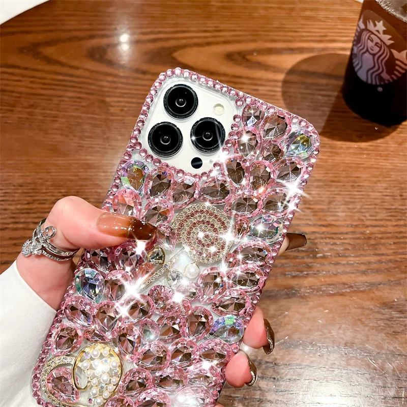 Luxury Glitter Rhinestones Rose Butterfly Phone Case For iPhone 15 14 13 Pro Max Bling Shiny Diamond Cover For Samsung S24 A24