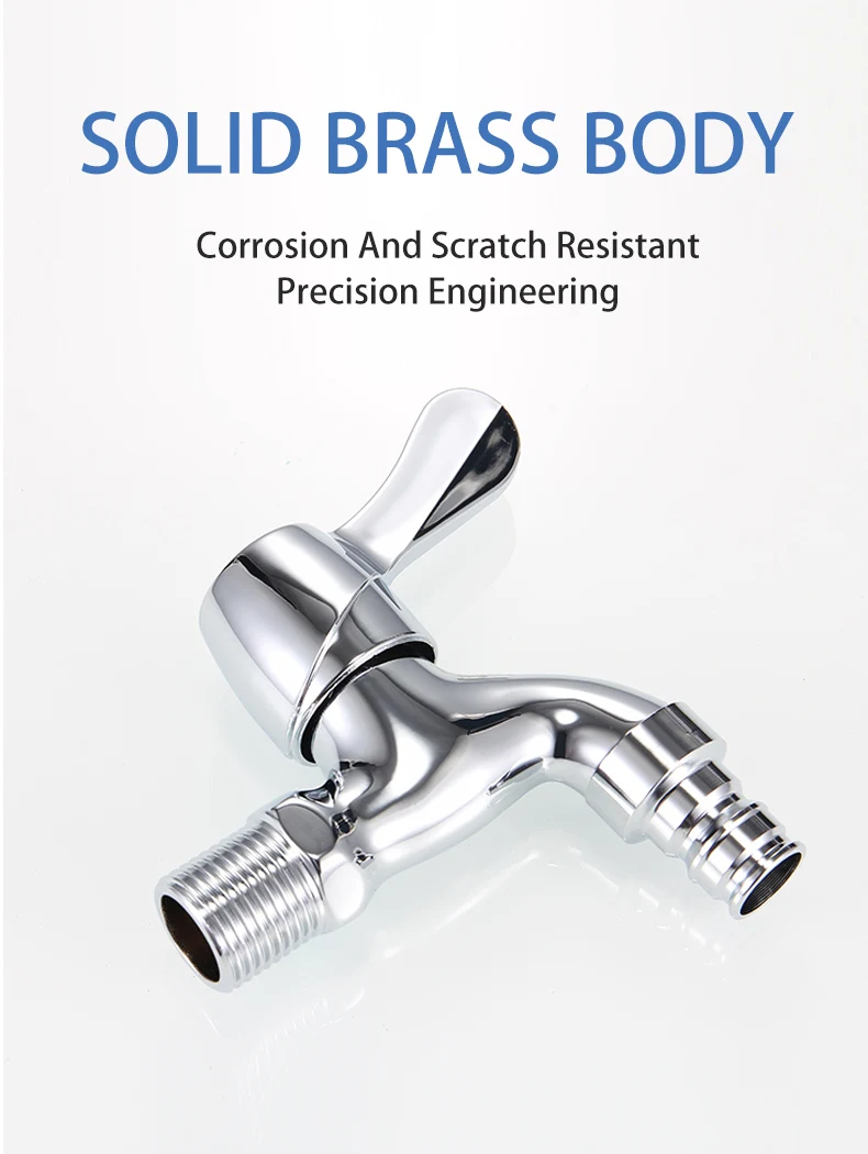 Brass Chrome-Plated Wall-mounted Ceramic Bib Cock Drinking Water Safe Washing Machine High Water Flow Soft Aerated Stream details