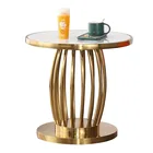 Table Foshan Factory Price Gold Color Wire Frame Round Side Table Heat Proof Stone Top Sofa End Table