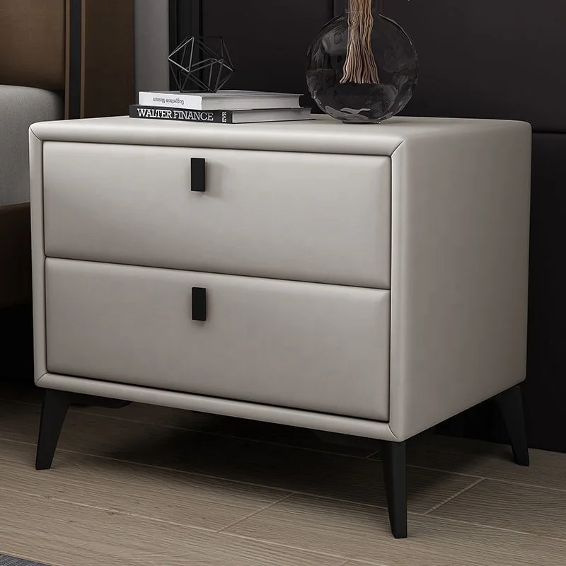 Full Solid wood light luxury nightstand Nordic contracted modern leather art storage of Bedside Cabinet Household Small Family