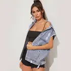 Sleeveless Jacket Women Custom Sleeveless Ripped Jean Jacket Women Blue Vest Denim Jacket
