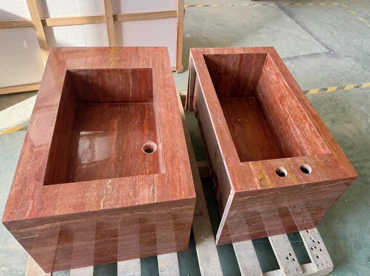 product modern design natural red travertine hand wash basin polished for indoor villa hotel bathroom and toilet use-7