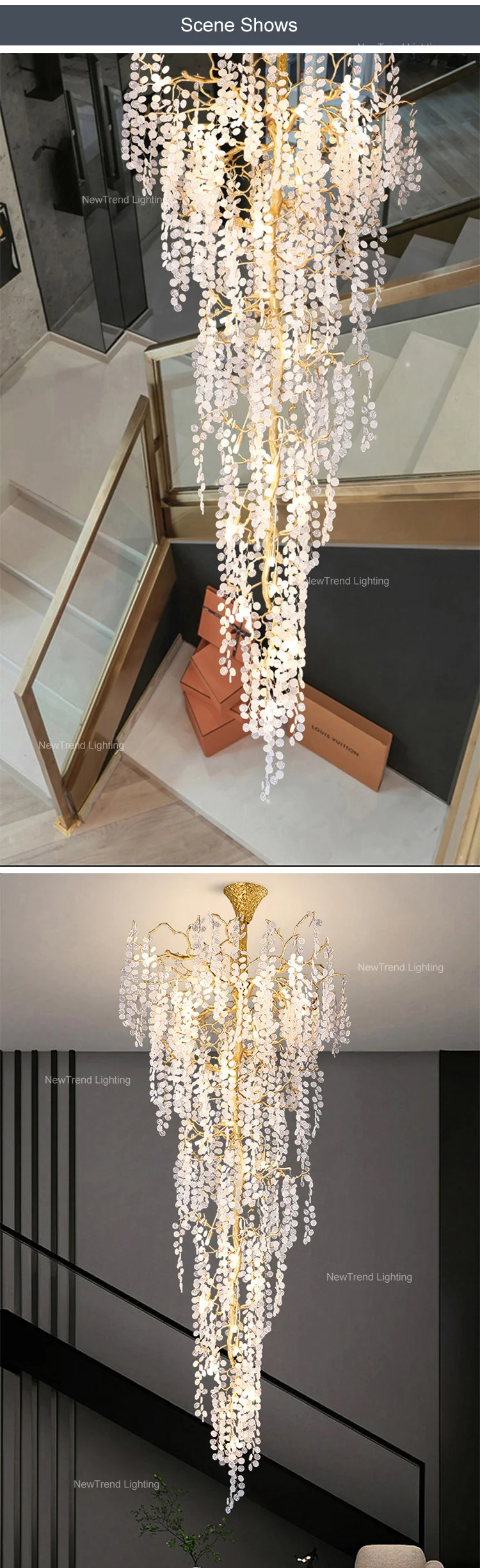 CPL-182 Contemporary Design Indoor Decoration Staircase Hotel Lobby Hall Custom Glass LED Chandelier factory