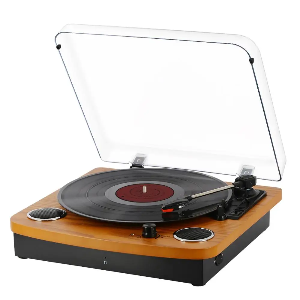 Record Player Vintage Vinyl Record Turntable Player with BT,LP 3-Speed Belt-Drive,RCA Output,3.5mm Aux Input,Headphone Jack 