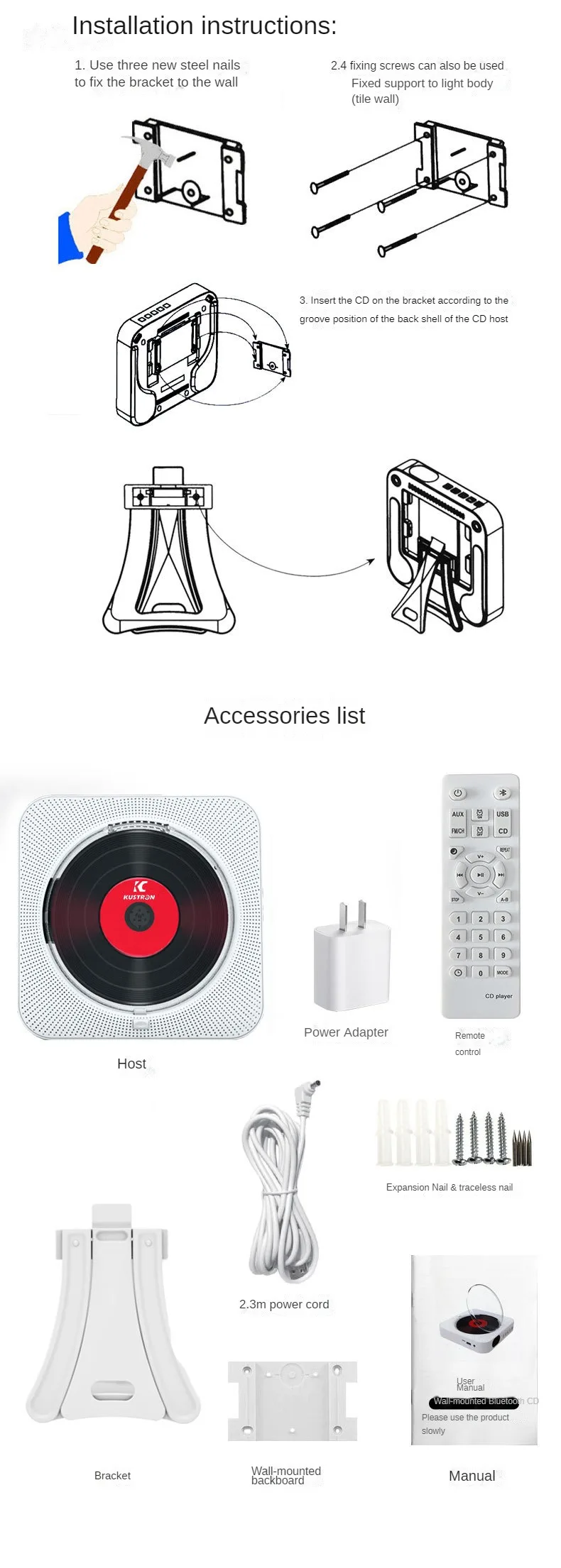 Wall Mounted Multi Functional Home Wireless Speaker Album  Audio Radio CD Player Desk Portable Retro Speaker