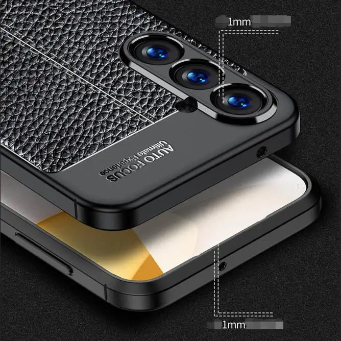 Auto Focus Litchi Pattern PU Leather Business Style Phone Case For Samsung S24 Ultra S23 FE M34 A35 Cover