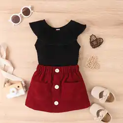 New arrival children's clothing summer baby ruffle collar pure cotton sleeveless tops corduroy skirts girls outfits
