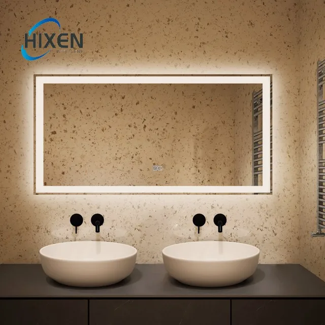 HIXEN 18-2B Manufacturer High Quality 5 Star Hotel Wall Mounted Smart Led Lighted Bathroom Mirror