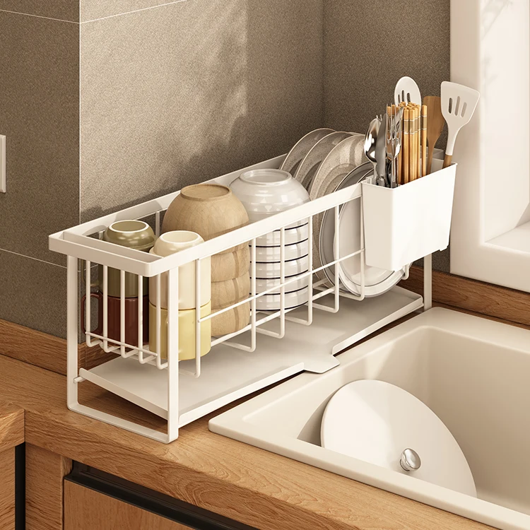 kitchen iron of dish rack over sink with tray drainer