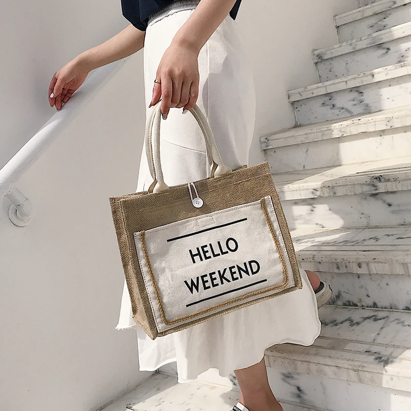 2022 Cheap Custom Printed Burlap Eco Reusable Shopping tote bags Jute Tote Bag with handle Handbag