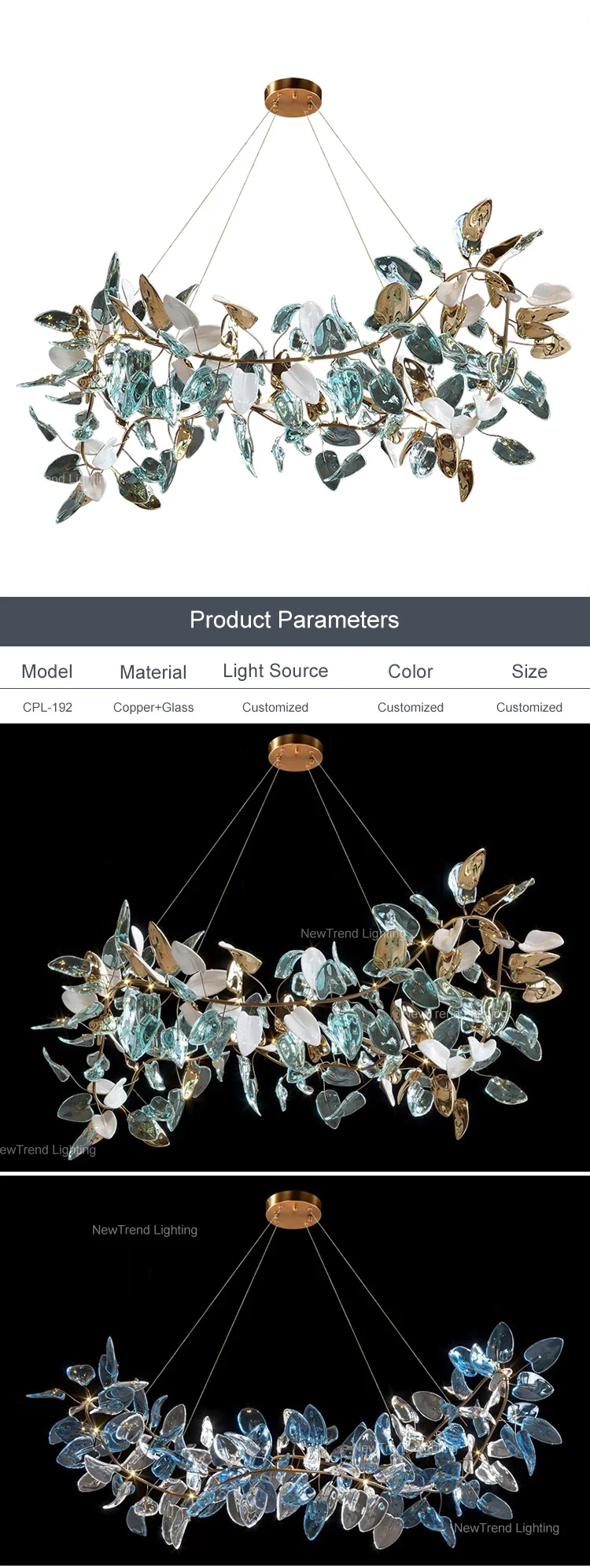 CPL-192 New Design Various Shape Twig Indoor Decoration Hotel Villa Staircase Modern LED Glass Chandelier factory